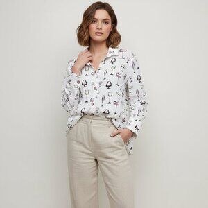 Habitat Womens MediumTextured Wine Margarita Button Down Cotton Blouse White